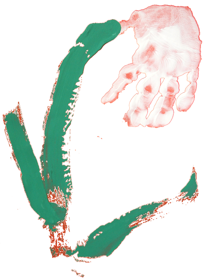 Kinderbild: Tulpe, gemalt und Handdruck